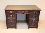 Victorian Green Man Carved Oak Pedestal Desk 