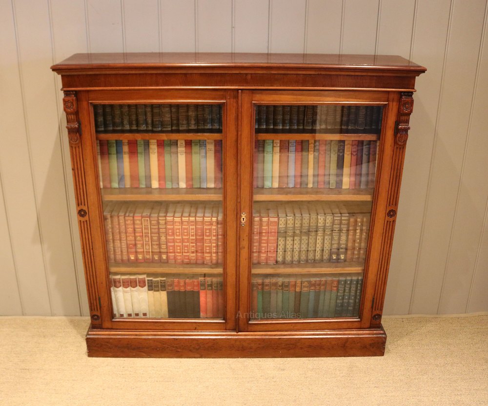 Walnut Glazed Two Door Bookcase Antiques Atlas