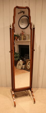 Walnut Queen Anne Style Cheval Mirror