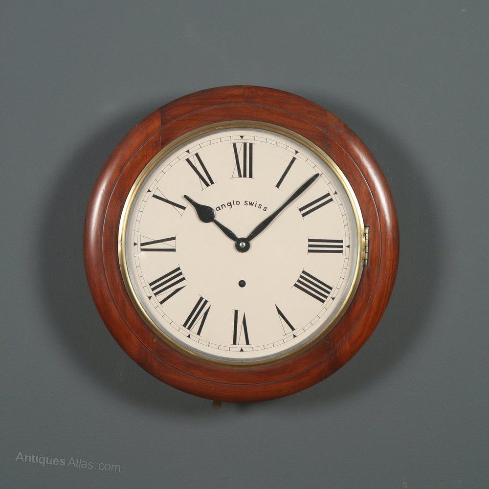 Antiques Atlas 16” Mahogany Anglo Swiss Station Wall Clock