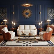 Antique Art Deco 3 Piece Walnut & Leather Suite