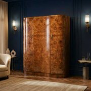 Antique English Art Deco Burr Walnut Wardrobe