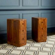 Antique English Art Deco Walnut Bedside Tables