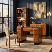 Antique English Art Deco Walnut & Glass Desk