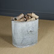 Antique Galvanised Metal Log Basket Bin Planter