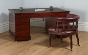English Victorian Mahogany & Leather Pedestal Desk
