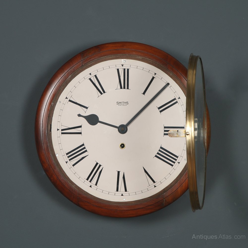 Antiques Atlas 15” Mahogany Smiths Enfield Station Wall Clock C.1930