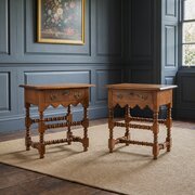 Pair English 17th Century Style Oak Bedside Tables