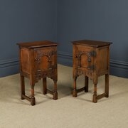 Pair Of Old Charm Carved Oak Bedside Tables