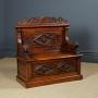 Small Victorian Oak Carved Box Settle Bench