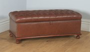 Victorian Mahogany Upholstered Tan Leather Ottoman