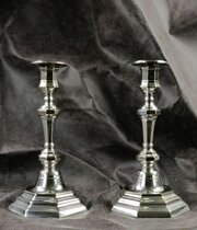 A Pair Of 18th Century Silver Plated Candlesticks.