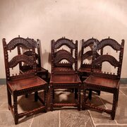 A Set Of Six 17th Century Style Derbyshire Chairs.