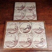 Ten 18th Century Manganese Delft Tiles.